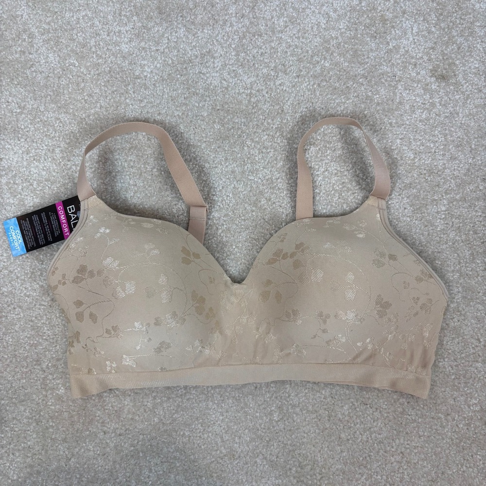 Bali Comfort Revolution Seamless‎ Wirefree Bra 2XL Beige Floral Print NEW